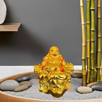 salvusappsolutions Marble Dust Feng Shui Golden Laughing Buddha for Good Luck & Gift (3 inch) Decorative Showpiece  -  7 cm(Marble, Gold)