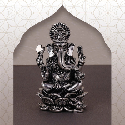 Saloni Fashion Jewellery Saloni Fashion Jewellery Lord Ganesha Idol/Murti Home Office Decorative Gifting Decorative Showpiece  -  4.5 cm(Brass, Silver)
