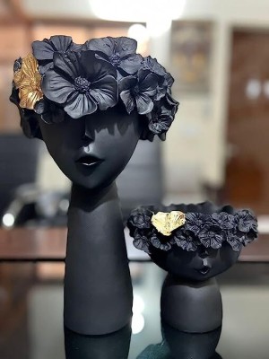 SPGCare SPG 75 Pranav Enterprises Flower Woman Vase Material Polyresin Colour Black Decorative Showpiece  -  25 cm(Resin, Black)