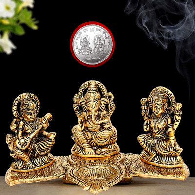 NOKTUS laxmi ganesh saraswati murti, laxmi ganesh saraswati idol, laxmi ganesh statue Decorative Showpiece  -  9.5 cm(Metal, Gold)