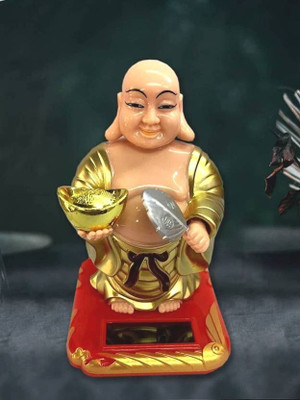 Divine Creations Prmanchi PNOTED Solar Laughing Buddha Waving Fan & Moving Head for Feng Shui Decorative Showpiece  -  10.16 cm(Plastic, Multicolor)