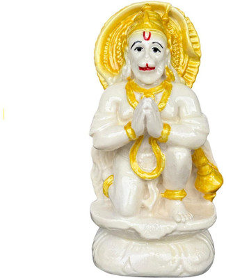salvusappsolutions Marble Dust Lord Hanuman Murti - Bajrangbali Statue (White & Golden_2.5x5.5 in) Decorative Showpiece  -  13 cm(Marble, White, Gold)