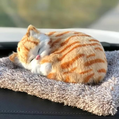 HYATT CREATION Sleeping Cat Design Showpiece (Orange) | Car Dashboard Ornament | Home Decor Decorative Showpiece  -  14 cm(Resin, Orange)