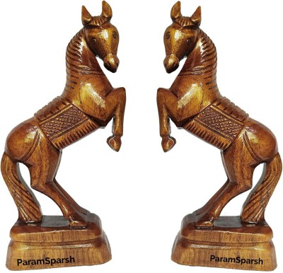 ParamSparsh Wooden Vastu Racing Horse ( Pack of 2) Homedecor item Decorative Showpiece  -  17 cm(Wood, Brown)