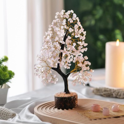 VIBESLE Rose Quartz Tree - Feng Shui Crystals and Stones - Rock Tree - Crystal Tree Decorative Showpiece  -  25 cm(Stone, Pink)