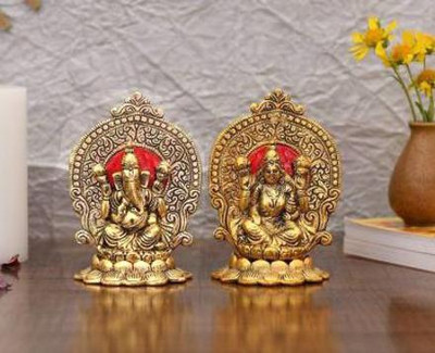 WELLWISHERS CRAFT Metal Laxmi Ganesh Idol Murti Idol Sculpture For Home Office And Gifts Decor Decorative Showpiece  -  16 cm(Metal, Gold)