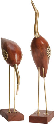 DOGAR ESSENTIALS Wooden and Brass,Love Birds Showpiece Home Decor - Set of 2 Decorative Showpiece  -  18 cm(Wood, Brown)