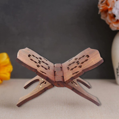 DARIDRA BHANJAN Wooden holy book stand / Wooden book stand Wooden Brown Rehal(Width (Open) = 15 cm : Height (Open) = 17 cm)