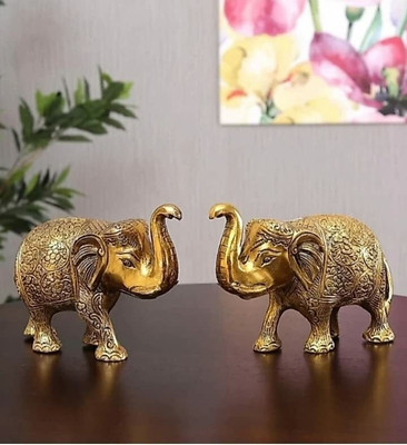 LABHCART Handcrafted Brass Elephant Showpiece for Gift Home Decorative Decorative Showpiece  -  10 cm(Metal, Gold)
