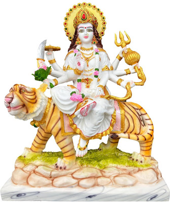 HUBZONES Goddess Maa Durga Devi Marble Dust Idol statue Sherawali Mata rani Spiritual Decorative Showpiece  -  45 cm(Marble, White)