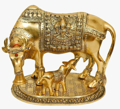 SBBCO Divine Edge Mini Kamdhenu Cow & Calf Idol Decorative Showpiece  -  15 cm(Metal, Gold)