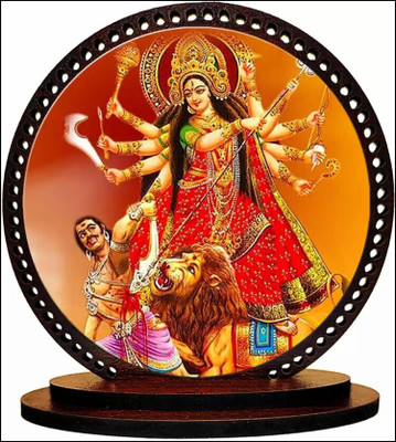IDOLCRAFT Maa Durga Car Dashboard Idol And Compact Showpiece Decorative Showpiece  -  7.6 cm(Wood, Multicolor)