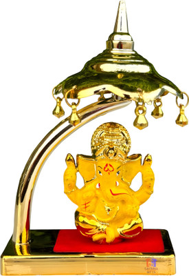 Saichha Gifts Ganesh Ji Idol Statue for Car Dashboard with Umbrella home decor Decorative Showpiece  -  13 cm(Marble, Yellow)