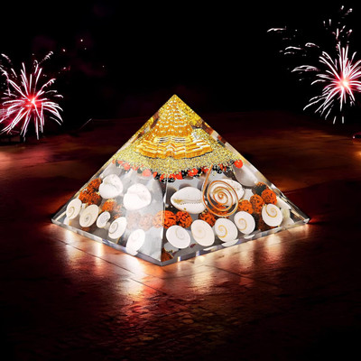 Dhviti Gomti Chakra Maha Laxmi Orgonite Pyramid – Wealth Enhancer with Shree Yantra Decorative Showpiece  -  10.16 cm(Crystal, Multicolor)