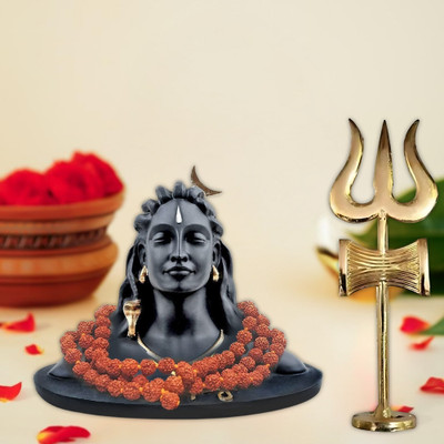 DARIDRA BHANJAN Lord Adiyogi Shiva Statue | Shiva idol | Shiv Trishul | Adiyogi | Rudraksha Mala Decorative Showpiece  -  7 cm(Resin, Black)