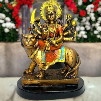 TheDecorCulture Durga Maa idol Murti for Home, Car Dashboard, Decoration, Shera Wali Mata Decorative Showpiece  -  22 cm(Marble, Resin, Gold)