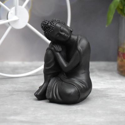 DECZO Head Resting Buddha for Spiritual , Gift , Table Decor Decorative Showpiece  -  9 cm(Polyresin, Black)