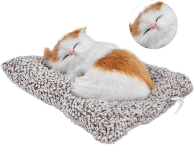 VE AND YOU Artificial Cute Sleeping Artificial Fur cat Comes with Sleeping pad Decorative Showpiece  -  14 cm(Fabric, Orange)