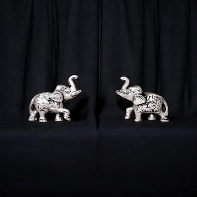 uniquepacks Metal Elephant Statue For Good Luck With Silver Elephant Showpiece For Home Decorative Showpiece  -  6 cm(Metal, Silver)