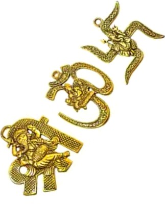 ANVIKA Lord Ganesh On Swastik Vastu|Ganesh On Om Vastu| Shree Ganesh Vastu Wall Hanging Decorative Showpiece  -  10.5 cm(Metal, Gold)