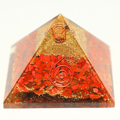 Divine Spirituals Red Jasper Orgone Pyramid Vastu for Home Study Table Office Desk Decorative Showpiece  -  5.2 cm(Crystal, Red)