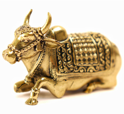 The Spiritual Living Brass Nandi | Nandi Statue | Nandi for Shivling | Idol for Mandir, Home & Office Decorative Showpiece  -  5.1 cm(Brass, Gold)