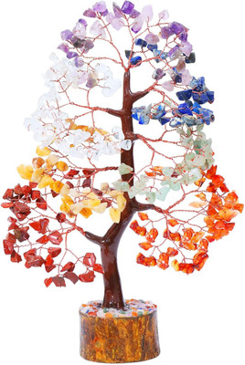 EXCEL Natural Crystal 7 Chakra Tree Crystal Tree Stone Tree 300 Beads Tree Chip Beads Plant Reiki Healing Tree Crystal Stone Indoor Crystal Yantra (Pack of 1) Decorative Showpiece  -  23 cm(Crystal, Multicolor)