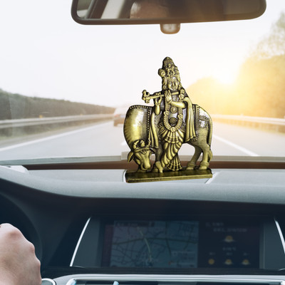 Shiv Jagdamba Lord Krishna for Car Dashboard Kanha Flute Home Decor Figurine Decorative Showpiece  -  5 cm(Metal, Green)