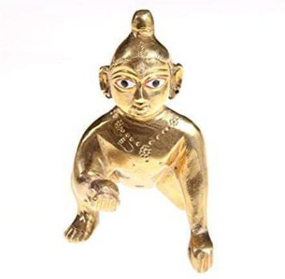 PujaSamadhaan Brass Laddu Gopal ,Bal Gopal,Thakur Ji, Krishna (H- 13 cm) -Weight-600 gm. Decorative Showpiece  -  13 cm(Brass, Yellow)