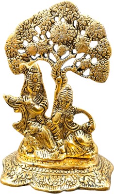 Dev Samagri Radha and krishna Idol sitting under Kadhmbh Tree Decorative Showpiece  -  15.8 cm(Metal, Gold)