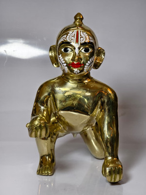 Pital Murti Industry Golden Bal Krishna Idol | Decorative Laddu Gopal Statue for Home Temple & Gift | Decorative Showpiece  -  11 cm(Brass, Gold)