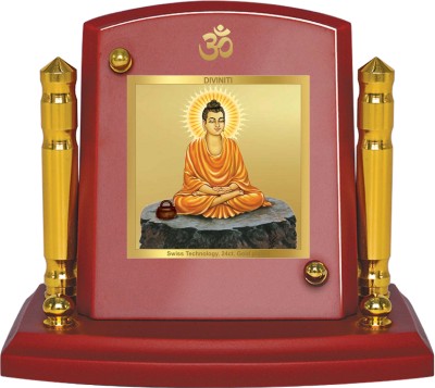 DIVINITI 24K Gold Plated Gautama Buddha Photo Frame For Home Decor, Car Dashboard Decorative Showpiece  -  7 cm(Gold Plated, Multicolor)