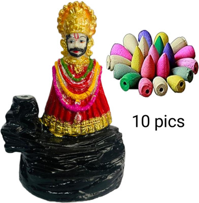 multiwars creation Khatu Shyam ji red Murti Fountain Smoke backflow 10 Cones free Baba haridas Decorative Showpiece  -  14 cm(Polyresin, Red)