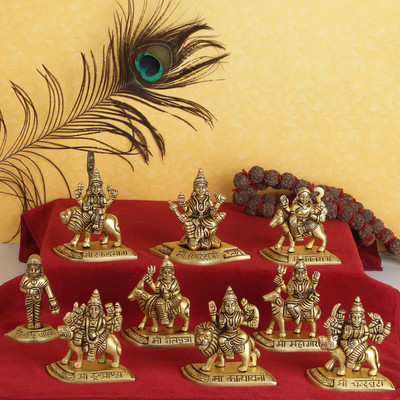 utsavicraft Exquisite Majestic Nine Forms of maa Durga Nav Durga Idols Decorative Showpiece  -  10 cm(Brass, Gold)