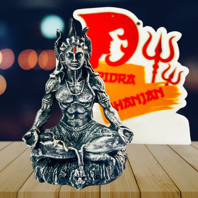 DARIDRA BHANJAN Mahadev - Car Dashboard Statue - Shiv Ji - Baba Bholenath - Shiv Shankar Decorative Showpiece  -  9 cm(Resin, Silver)