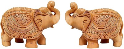 ANSH OUTLET Wooden Up Trunk Elephant Pair of 2 For Home & Office Decoration ( 6 Inches ) Decorative Showpiece  -  15 cm(Wood, Multicolor)