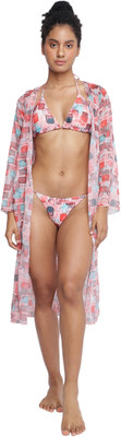 La inTimo Byramgore Tieable Swimwear Two Piece Set with Matched Modish Long Shrug Printed Women Swimsuit