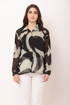 IK Fashion Women Printed Casual Pink, Black Shirt