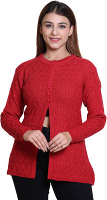 Varenyam Self Design Round Neck Casual Women Red Sweater