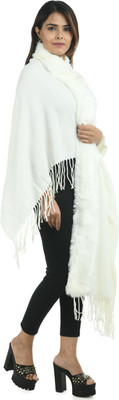 shakti Wool Solid Women Shawl(White)