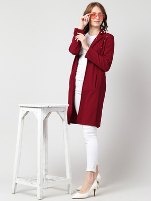 SAKSHI TRADER Solid, Embellished Single Breasted Casual Women Blazer(Maroon)