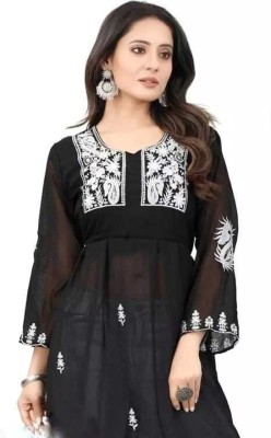 WANI SONS Party Embroidered Women Black Top