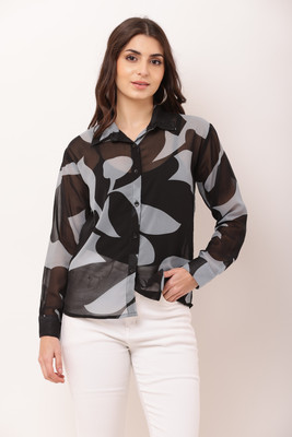 HR FASHION Women Printed Casual Grey, Black Shirt