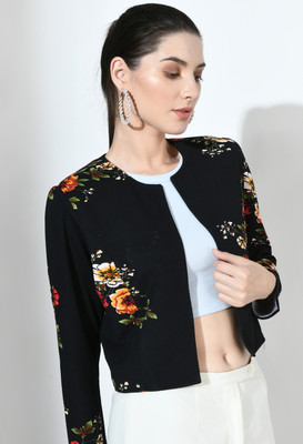 SAKSHI TRADER Printed Single Breasted Casual Women Blazer(Black)
