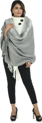 Life and style Wool Solid Women Shawl(Grey)
