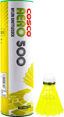 COSCO Badminton Shuttlecock Aero 500 Pack of 6 Shuttle Nylon Shuttle  - Yellow(Medium, 77, Pack of 6)