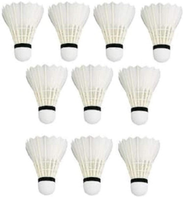 Scorpion Badminton Shuttlecock Pack of 10 Feather Shuttle Cock Feather Shuttle  - White(Medium, 77, Pack of 10)