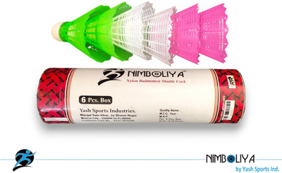 NIMBOLIYA Accent Play Nylon Shuttlecocks | Badminton Shuttlecocks for Practice & Training Plastic Shuttle  - Multicolor(Medium, 77, Pack of 6)