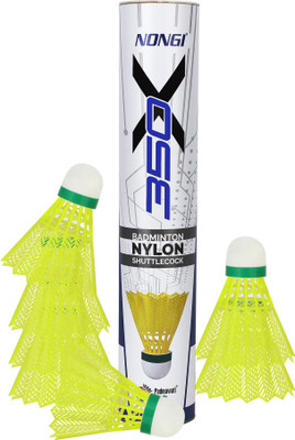 Nongi 350 x Badminton Shuttlecork For Outdoor Indoor Badminton sports Nylon Shuttle  - Yellow(Medium, 77, Pack of 10)