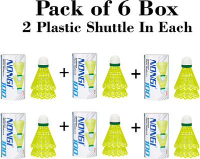 Nongi Badminton Plastic Shuttlecock 6 BOX for indoor and outdoor sports Plastic Shuttle  - Yellow(Medium, 77, Pack of 12)